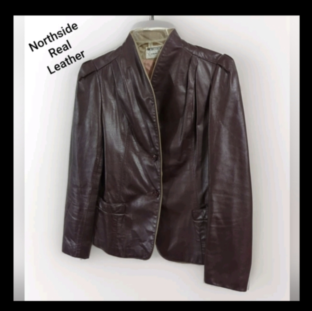 Leather Vintage🛍️Northside Genuine Leather Coat Dark Brown/Maroon Jacket 80s